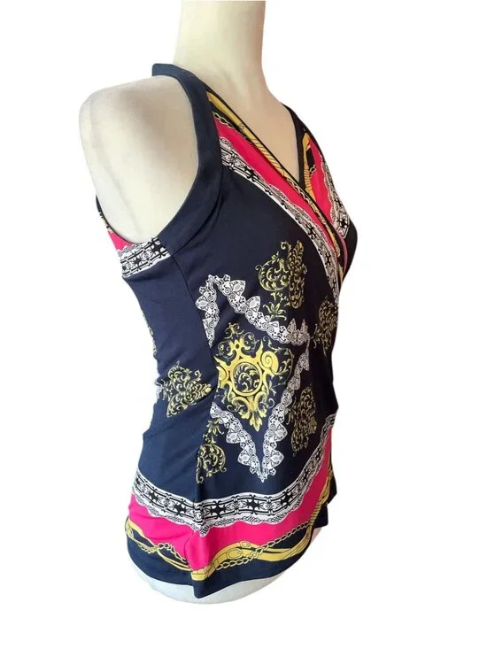 Vintage Cache Y2K Halter Top Scarf Print Chain Detail - Size M - Picture 2 of 9